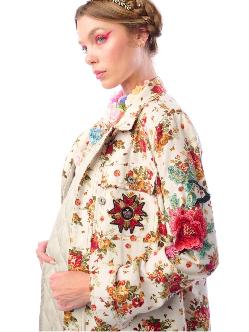 Aratta Cara Delvigne Coat-Floral Quilted Duster Coat / Jacket - Picture 1 of 10
